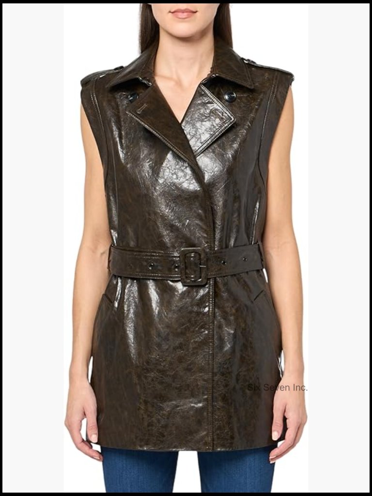 Vegan Leather V Neck Notch Collar Vest